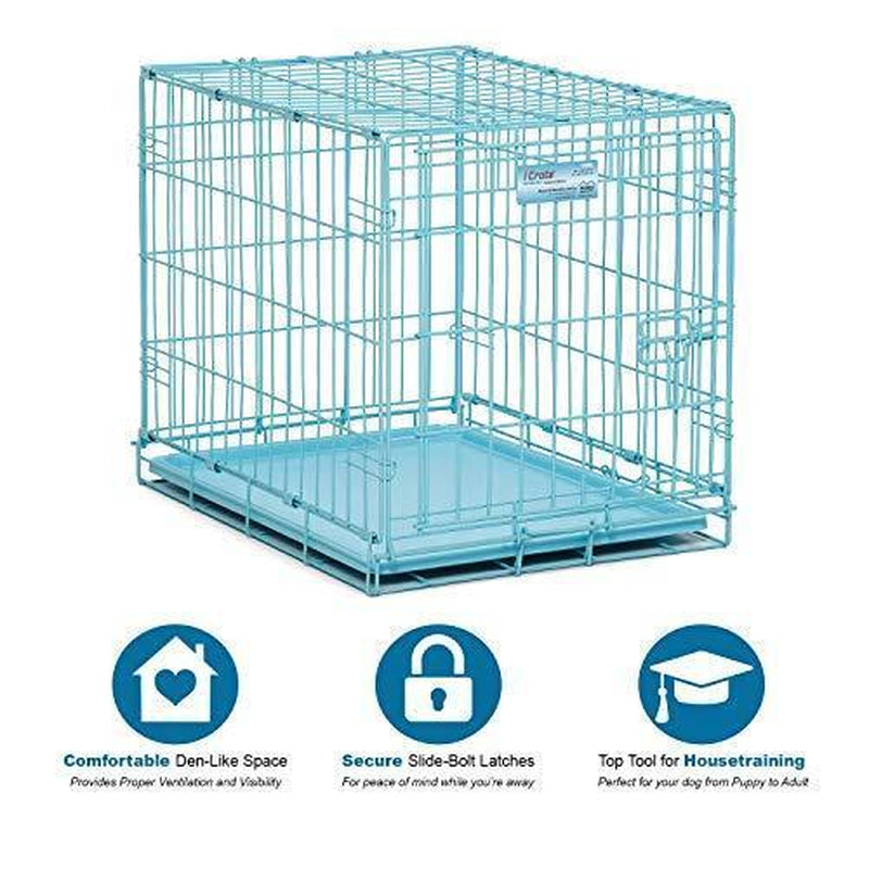 Blue Dog Crate | Midwest Icrate 24" Blue Folding Metal Dog Crate W/ Divider