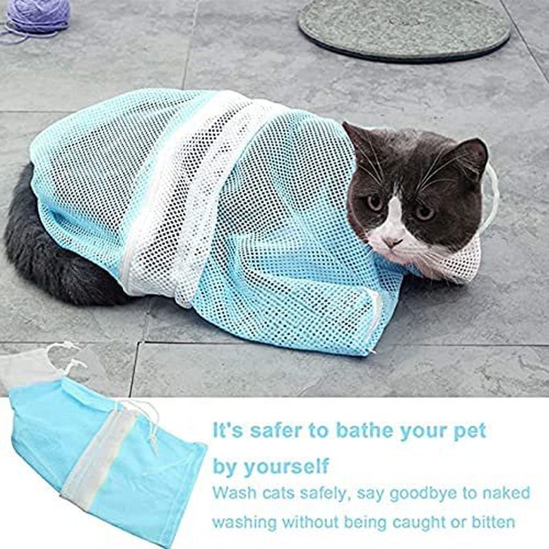 Cat Bathing Bag and 4 Pcs Cat Shoes, Adjustable Cat Grooming Bag for Bathing and Anti-Scratch Cat Booties, Anti-Bite Cat Shower Bath Bag for Bathing(Green)