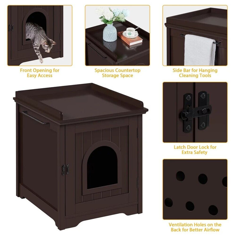 Pet Cat Hidden Litter Box Furniture Nightstand End Table Enclosure Shelter House