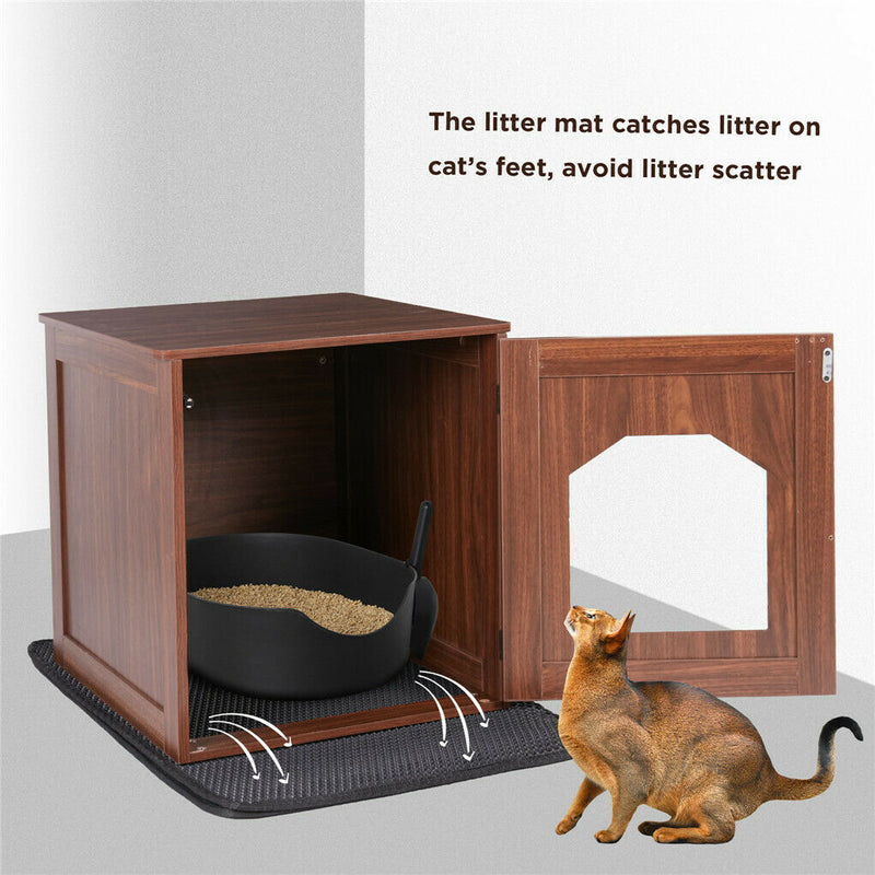 Cat Litter Cabinet Wooden House Kitty Furniture Box W Cat Litter Anti-Spread Mat