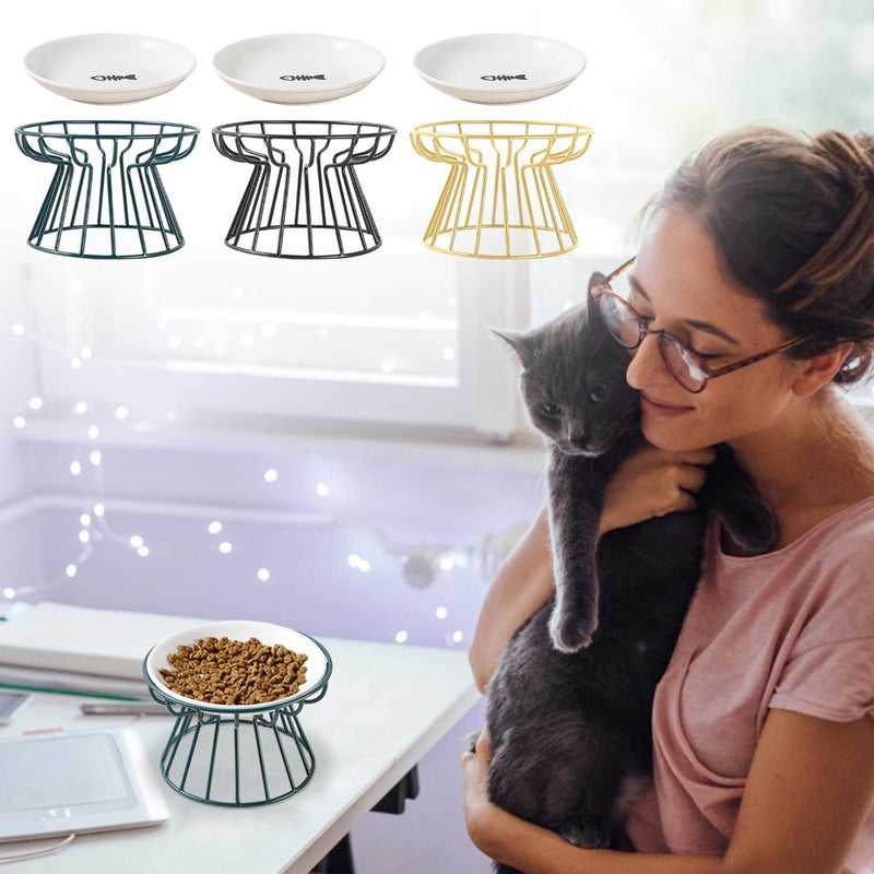 Clearance Cat Bowls,Elevated Cat Bowl,Raised Ceramic Cat Dish with Metal Stand,Pet Water or Food Feeding Station for Indoor Cats,Puppies,Dogs,Dishwasher Safe