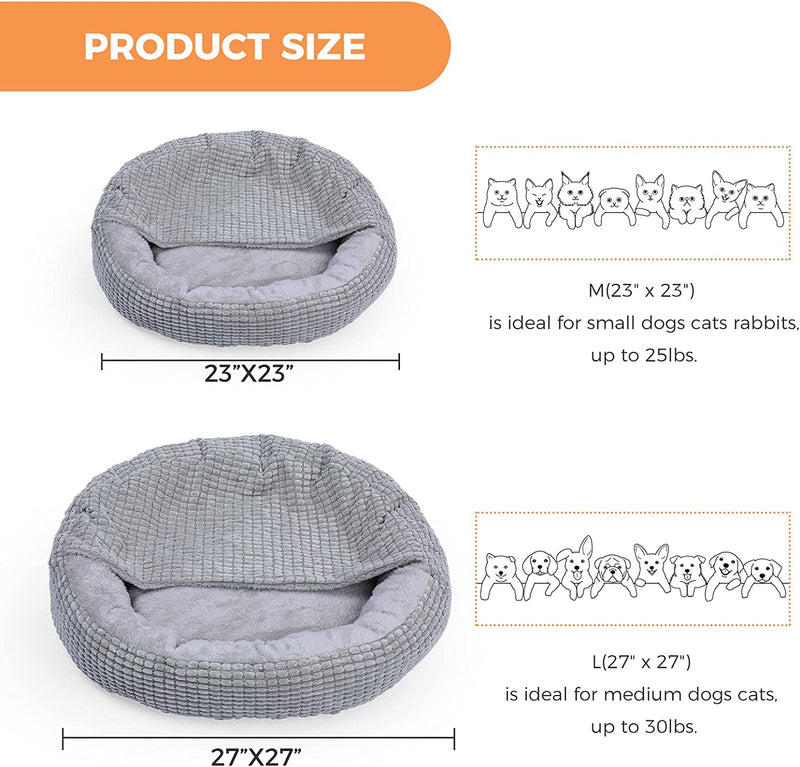 Small Dog and Cat Bed with Hooded Blanket, Donut round Calming Anti-Anxiety Pet