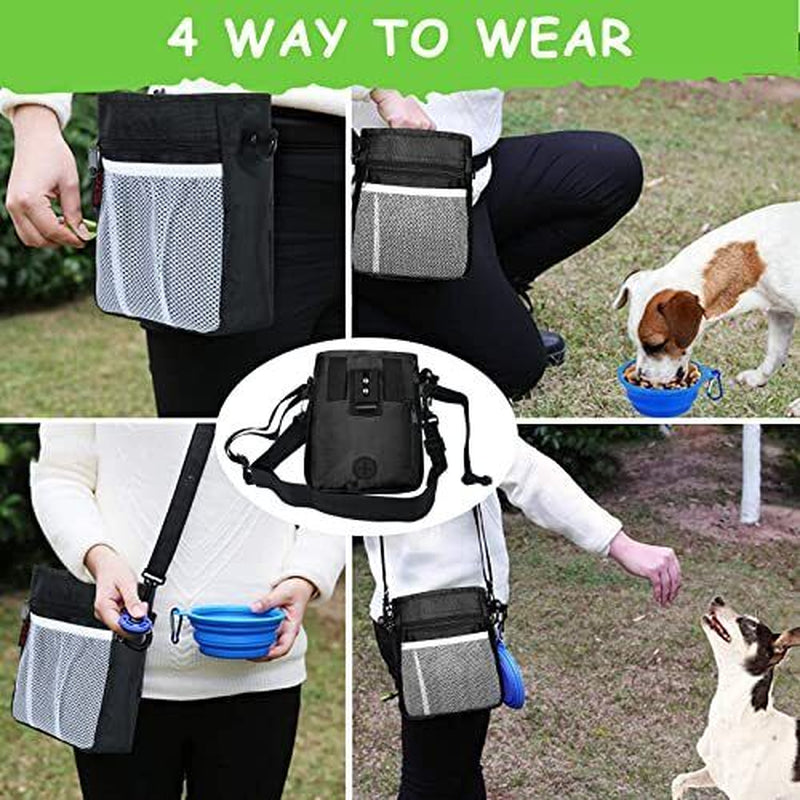 Dog Treat Pouch with 2 Clicker Training Pieces - Wear 3 Ways, Black