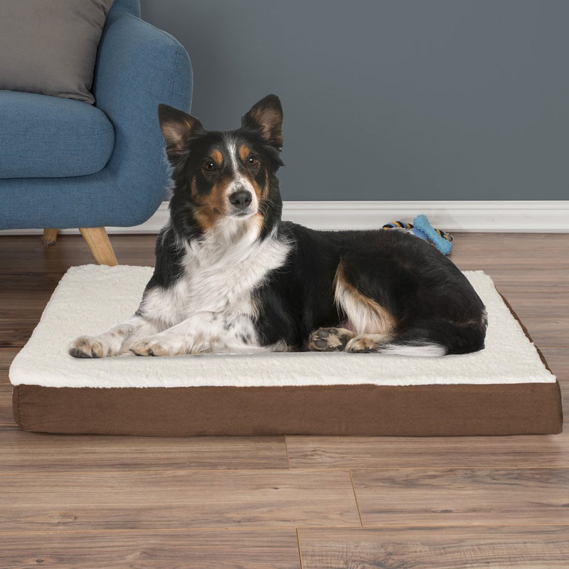 Orthopedic Dog Bed - 2-Layer Memory Foam Crate Mat with Machine Washable Sherpa Cover - 36X27 Pet Bed for Large Dogs up to 65Lbs by PETMAKER (Brown)