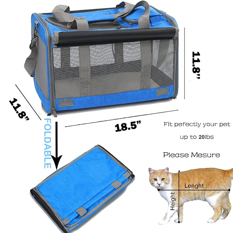 Pet Carrier Cat Carriers for Large Cats up to 20LB Cat Carrier with a Bowl, Soft Sided Carrier for Cat Dog, Blue