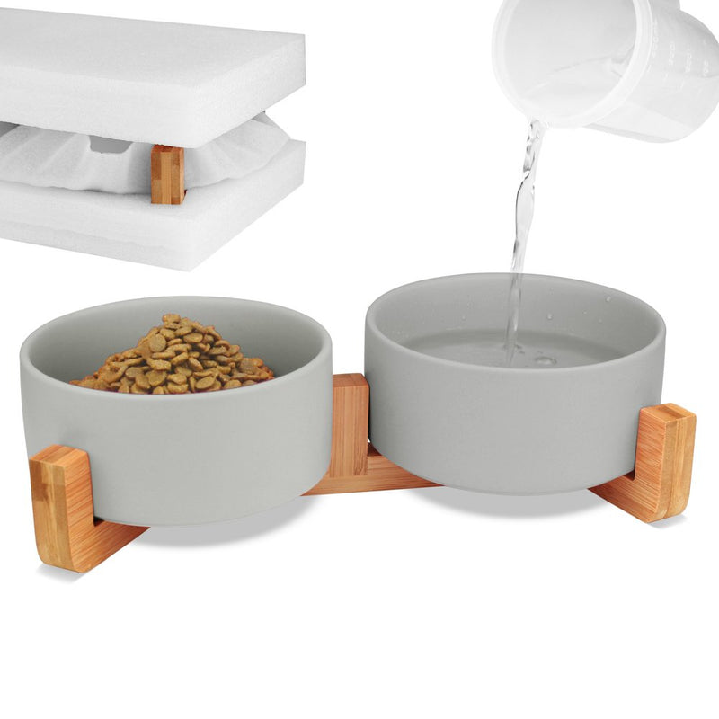 Cat Bowls,Pet Ceramic Food and Water Bowl with Stand, Dog Cat Feed Dish,White,28Oz