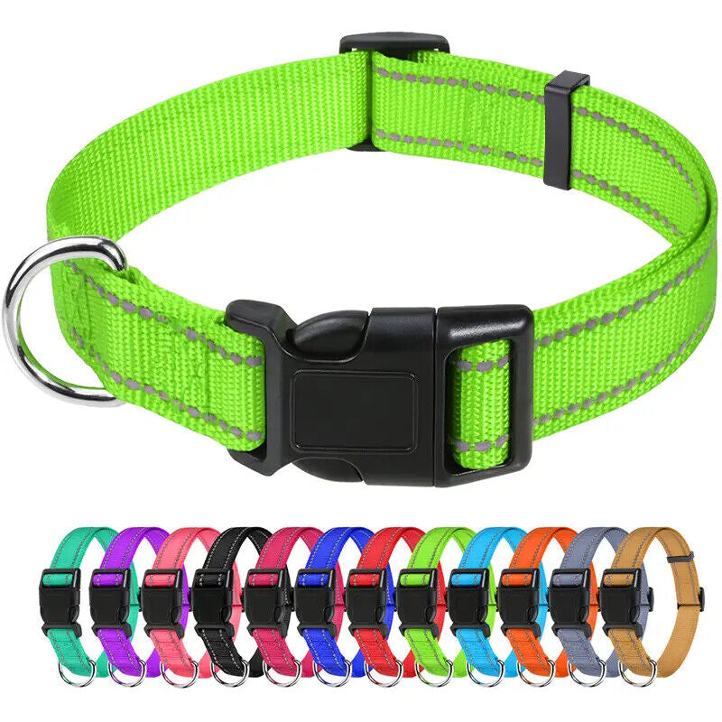 Reflective Neoprene Adjustable Padded Nylon Dog Collar in 12 Colors & 5 Sizes