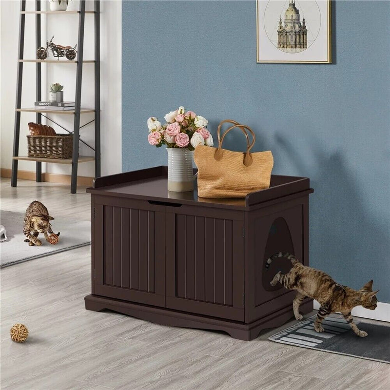 Cat Litter Box Hidden Cat Washroom Wooden Pet House Side Table Storage Bench